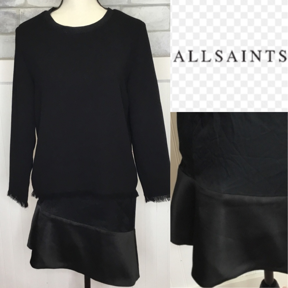 All Saints black layered distressed fun Dress